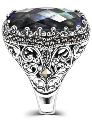 Серебряное кольцо ALEXANDRE VASSILIEV с лабрадоритом и марказитами Swarovski