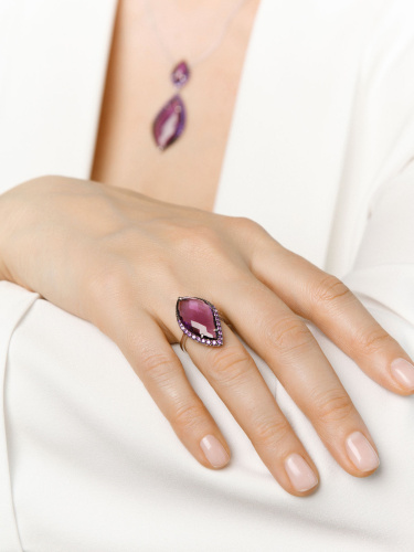 Серебряное кольцо ALEXANDRE VASSILIEV с кварцем и фианитами Swarovski цвета "Аметист" 