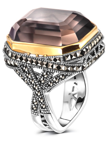 Серебряное кольцо ALEXANDRE VASSILIEV с раухтопазом, позолотой и марказитами Swarovski