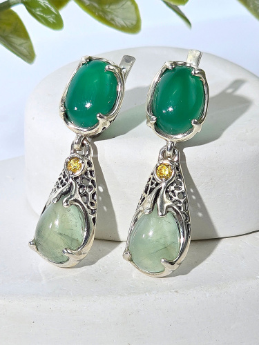Серьги серебро с пренитом