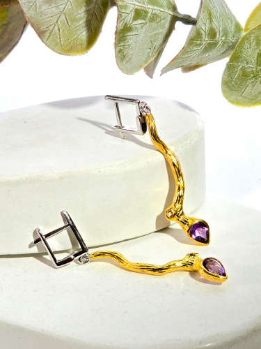 Серебряные серьги ETERI с аметистом, цитрином и позолотой